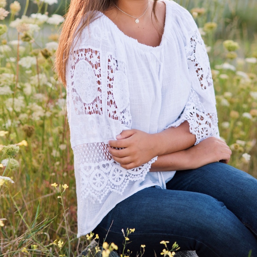 White Blouse with Lace Sleeves